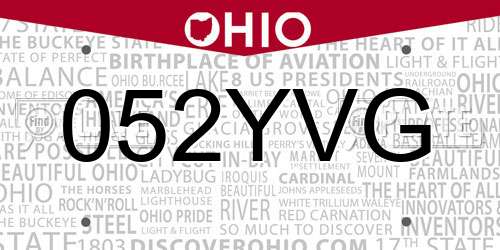 052YVG Ohio License Plate