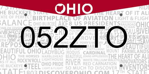 052ZTO Ohio License Plate