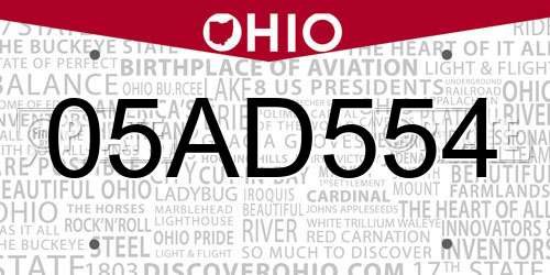 05AD554 Ohio License Plate