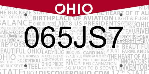 065JS7 Ohio License Plate