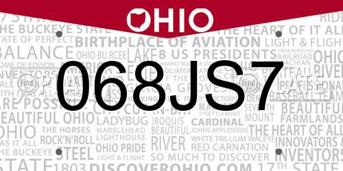 068JS7 Ohio License Plate