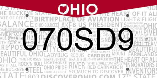 070SD9 Ohio License Plate