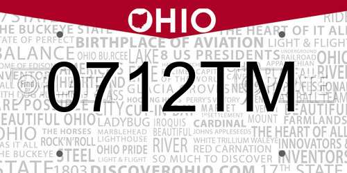 0712TM Ohio License Plate