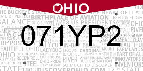 071YP2 Ohio License Plate