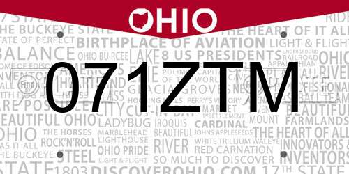 071ZTM Ohio License Plate