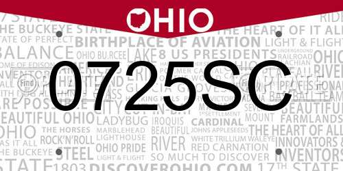 0725SC Ohio License Plate
