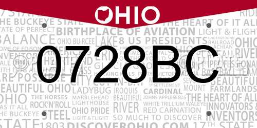 0728BC Ohio License Plate