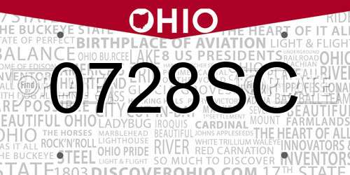 0728SC Ohio License Plate