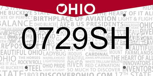 0729SH Ohio License Plate