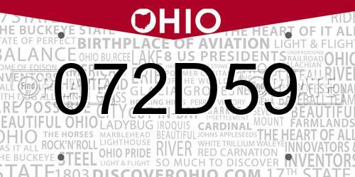 072D59 Ohio License Plate