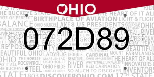 072D89 Ohio License Plate