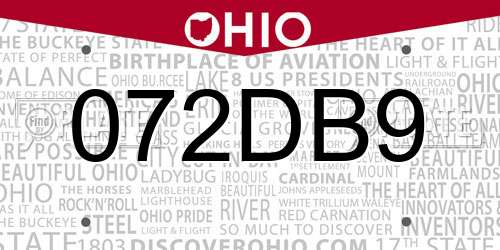 072DB9 Ohio License Plate