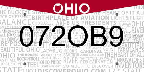 072OB9 Ohio License Plate