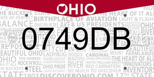 0749DB Ohio License Plate