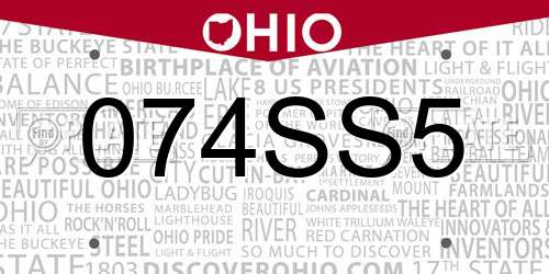 074SS5 Ohio License Plate