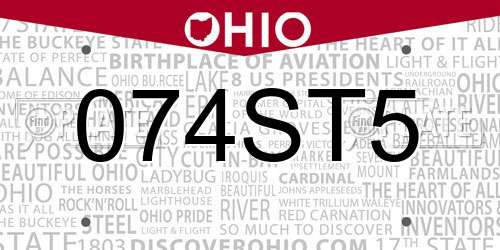 074ST5 Ohio License Plate