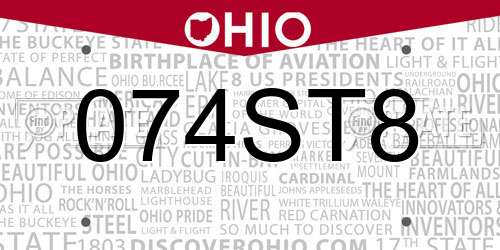 074ST8 Ohio License Plate