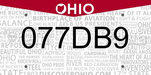 077DB9 Ohio License Plate