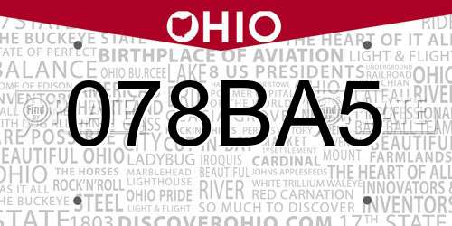 078BA5 Ohio License Plate