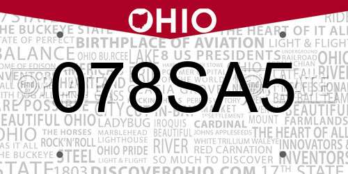 078SA5 Ohio License Plate