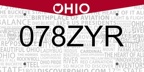 078ZYR Ohio License Plate