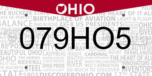 079HO5 Ohio License Plate