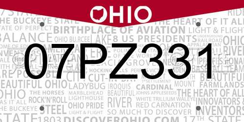 07PZ331 Ohio License Plate