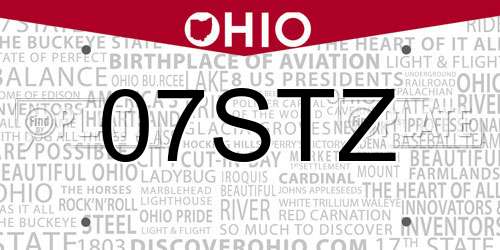 07STZ Ohio License Plate