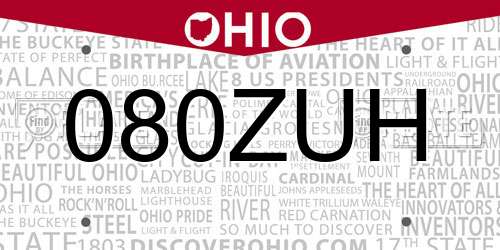080ZUH Ohio License Plate