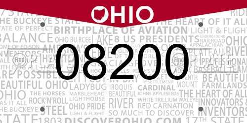 08200 Ohio License Plate