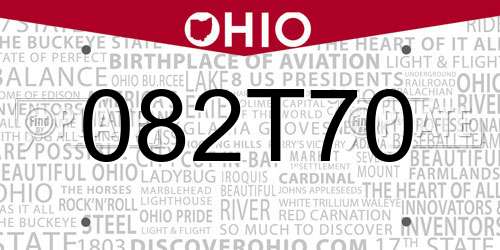 082T70 Ohio License Plate