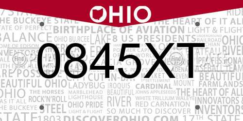 0845XT Ohio License Plate