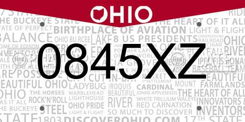 0845XZ Ohio License Plate