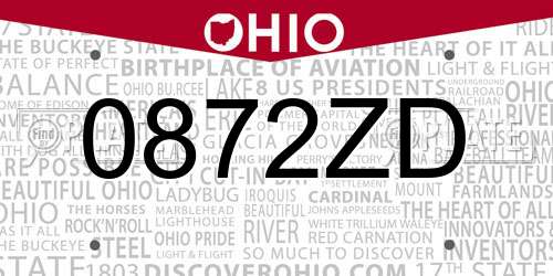 0872ZD Ohio License Plate