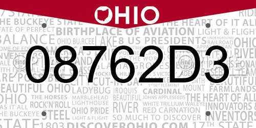 08762D3 Ohio License Plate