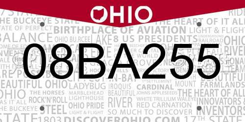 08BA255 Ohio License Plate
