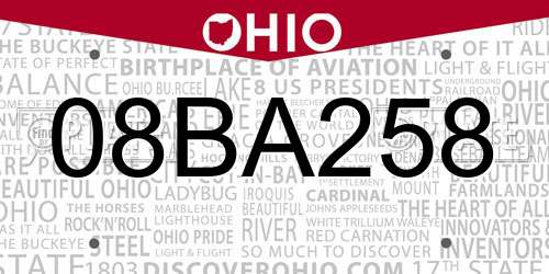 08BA258 Ohio License Plate