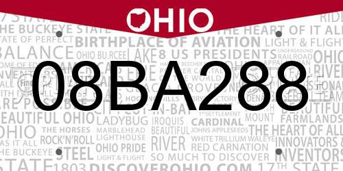 08BA288 Ohio License Plate