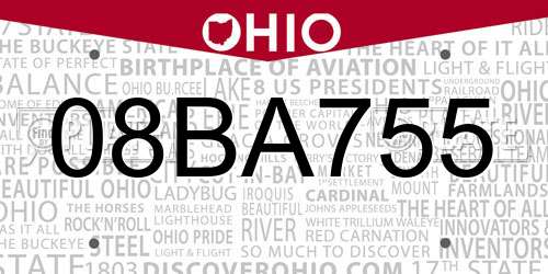 08BA755 Ohio License Plate