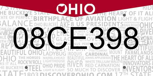 08CE398 Ohio License Plate