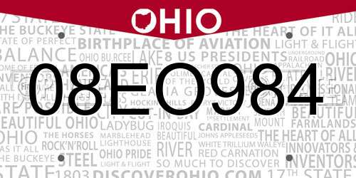 08EO984 Ohio License Plate