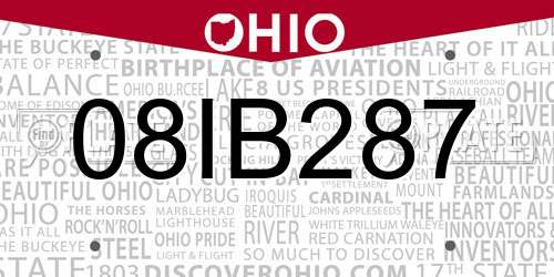 08IB287 Ohio License Plate