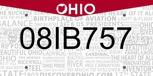 08IB757 Ohio License Plate