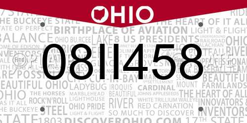 08II458 Ohio License Plate