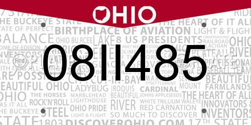 08II485 Ohio License Plate