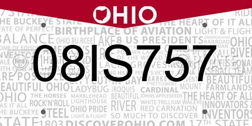 08IS757 Ohio License Plate