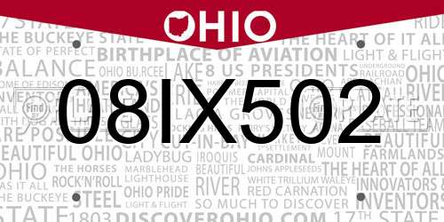08IX502 Ohio License Plate