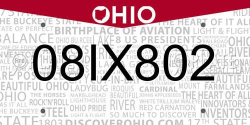 08IX802 Ohio License Plate