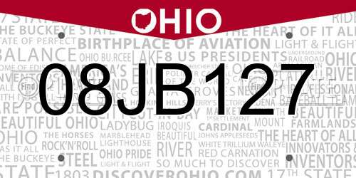 08JB127 Ohio License Plate
