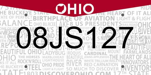 08JS127 Ohio License Plate